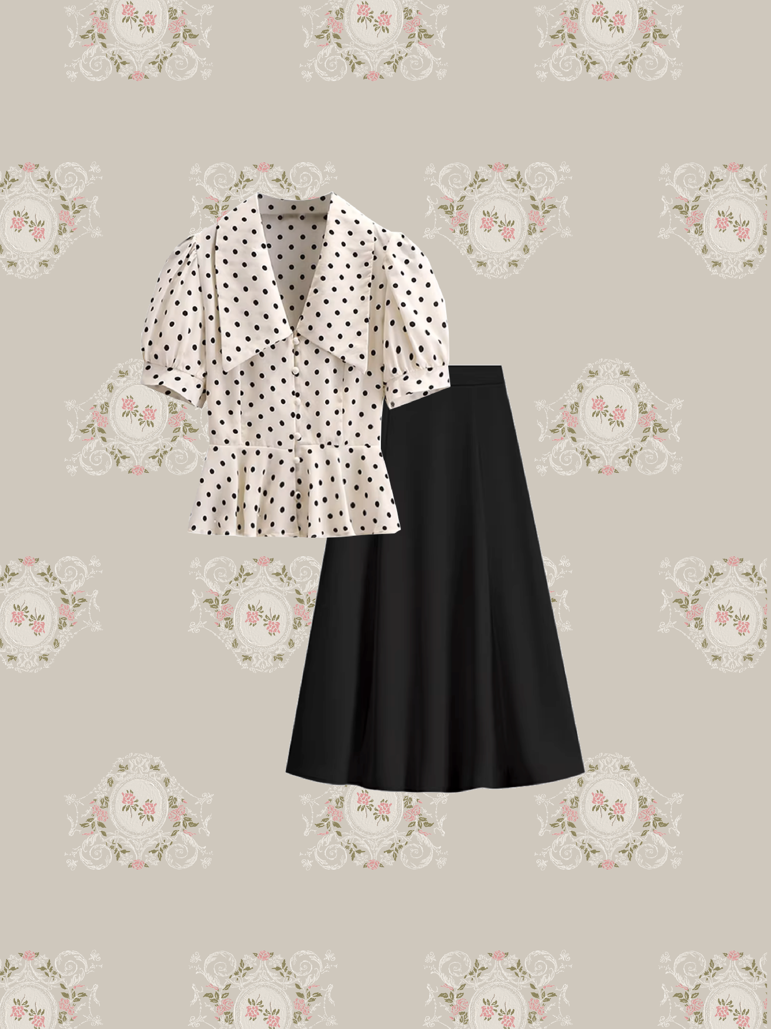 Puff Sleeve Dots Set Up/パフスリーブドットセットアップ