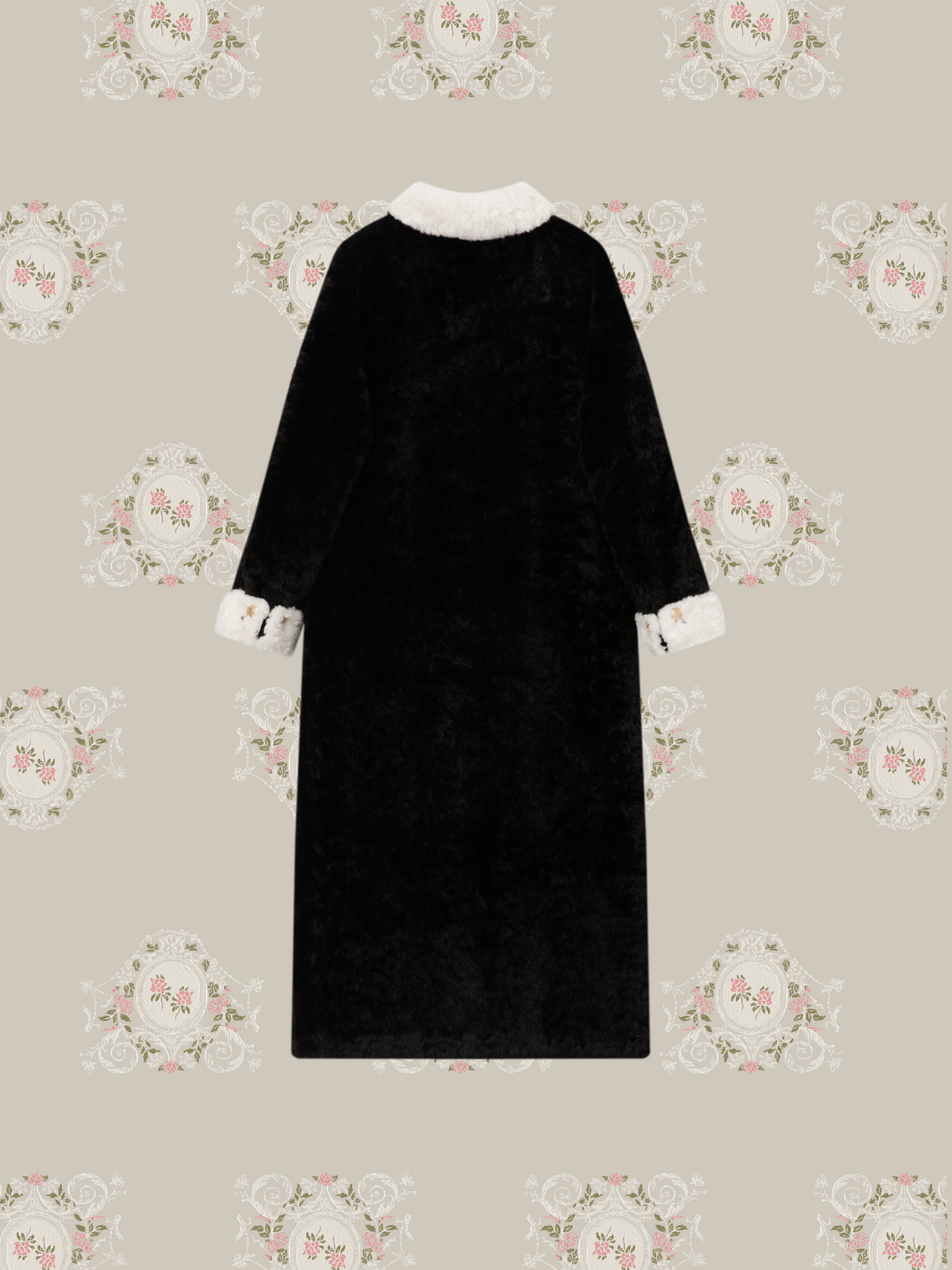 Contrast White Fur Double Breasted Boa Coat/コントラストホワイトファーダブルブレストボアコート