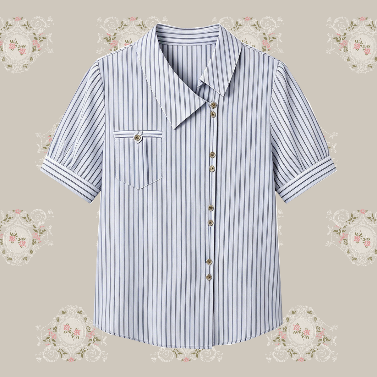 Asymmetry Stripe Button Shirt/アシンメトリーストライプボタンシャツ