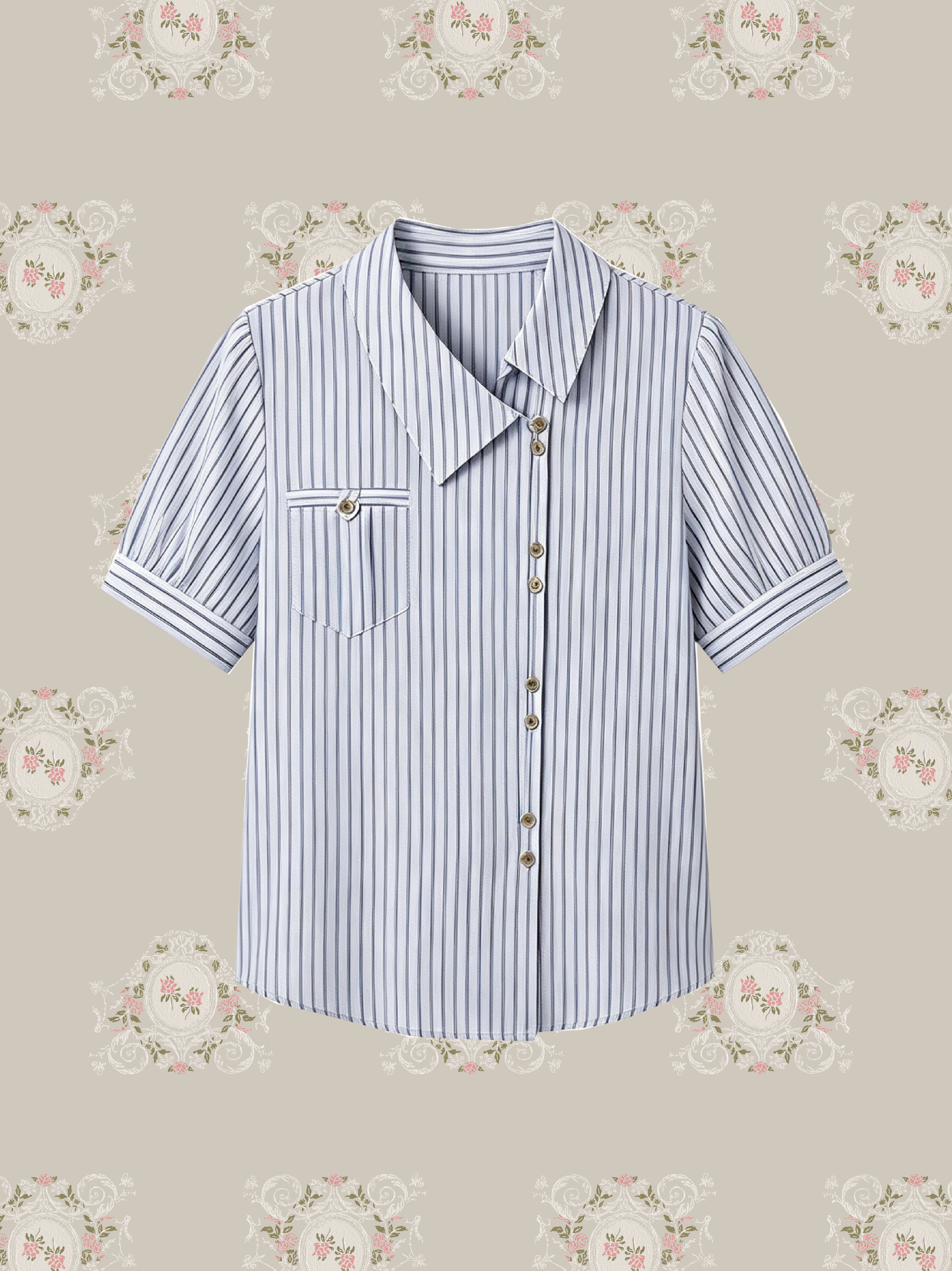 Asymmetry Stripe Button Shirt/アシンメトリーストライプボタンシャツ