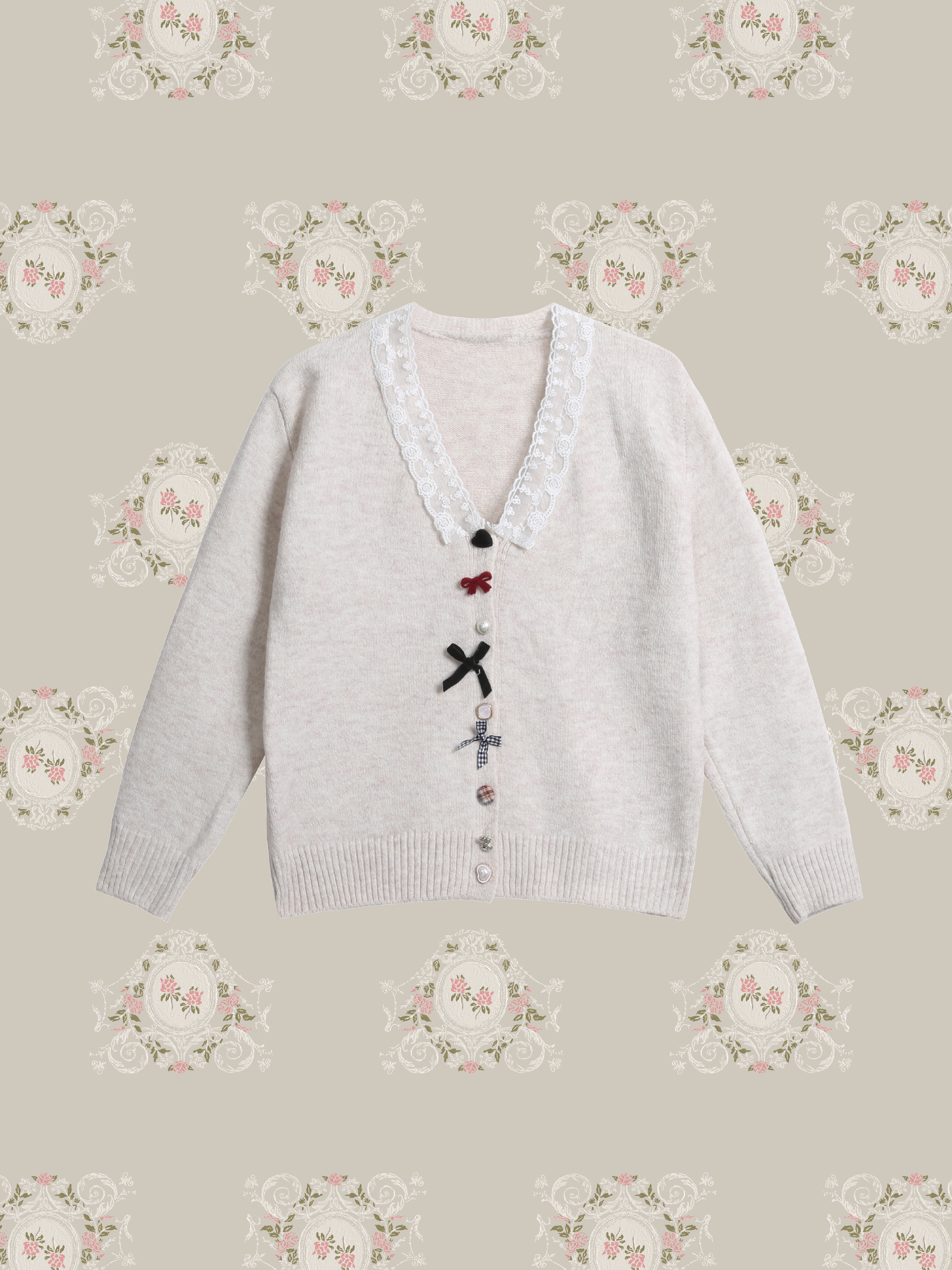 Lace Detail Ribbon Deco Cardigan/レースリボンデコカーディガン