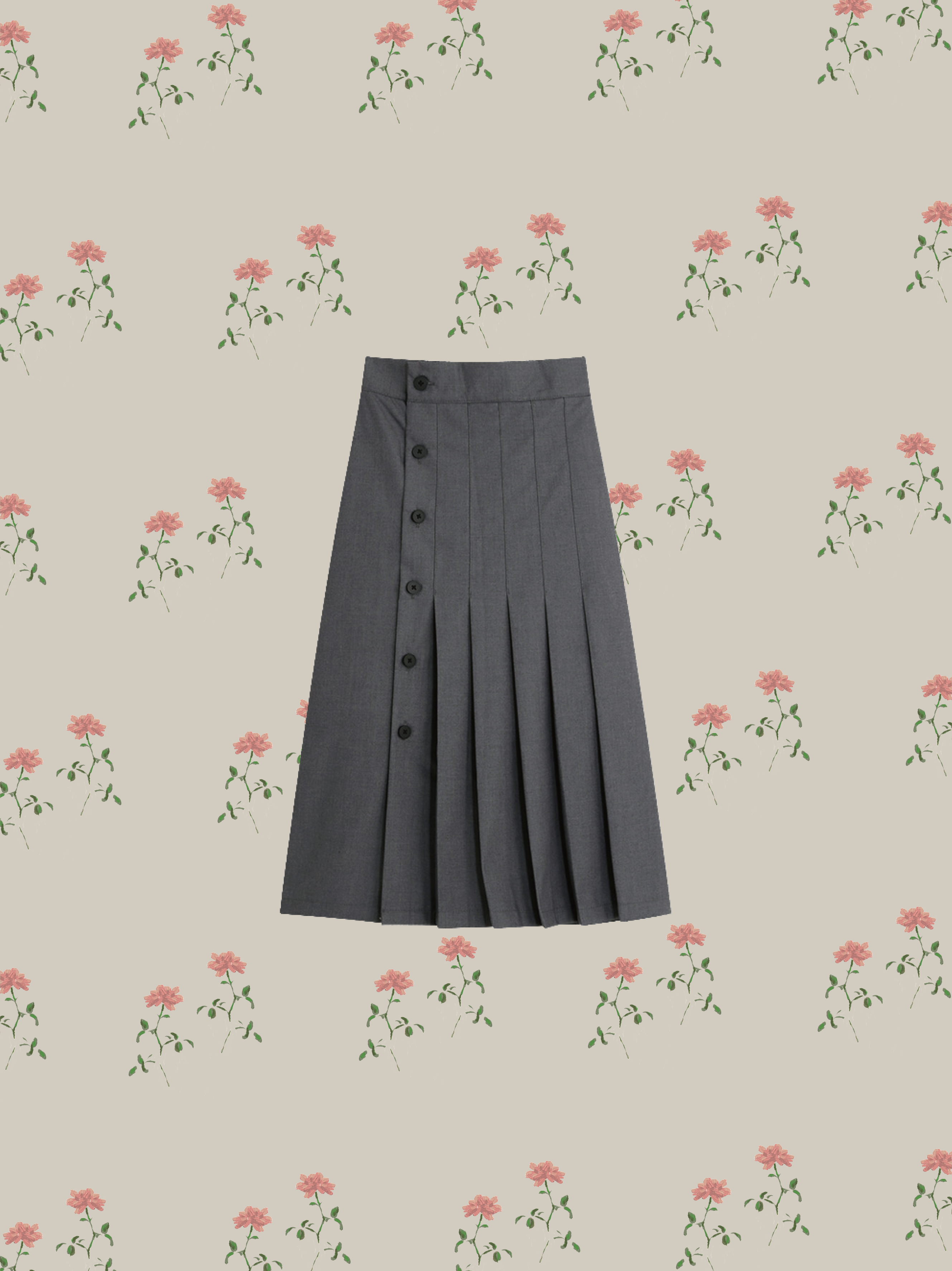 Side Button Pleats Skirt