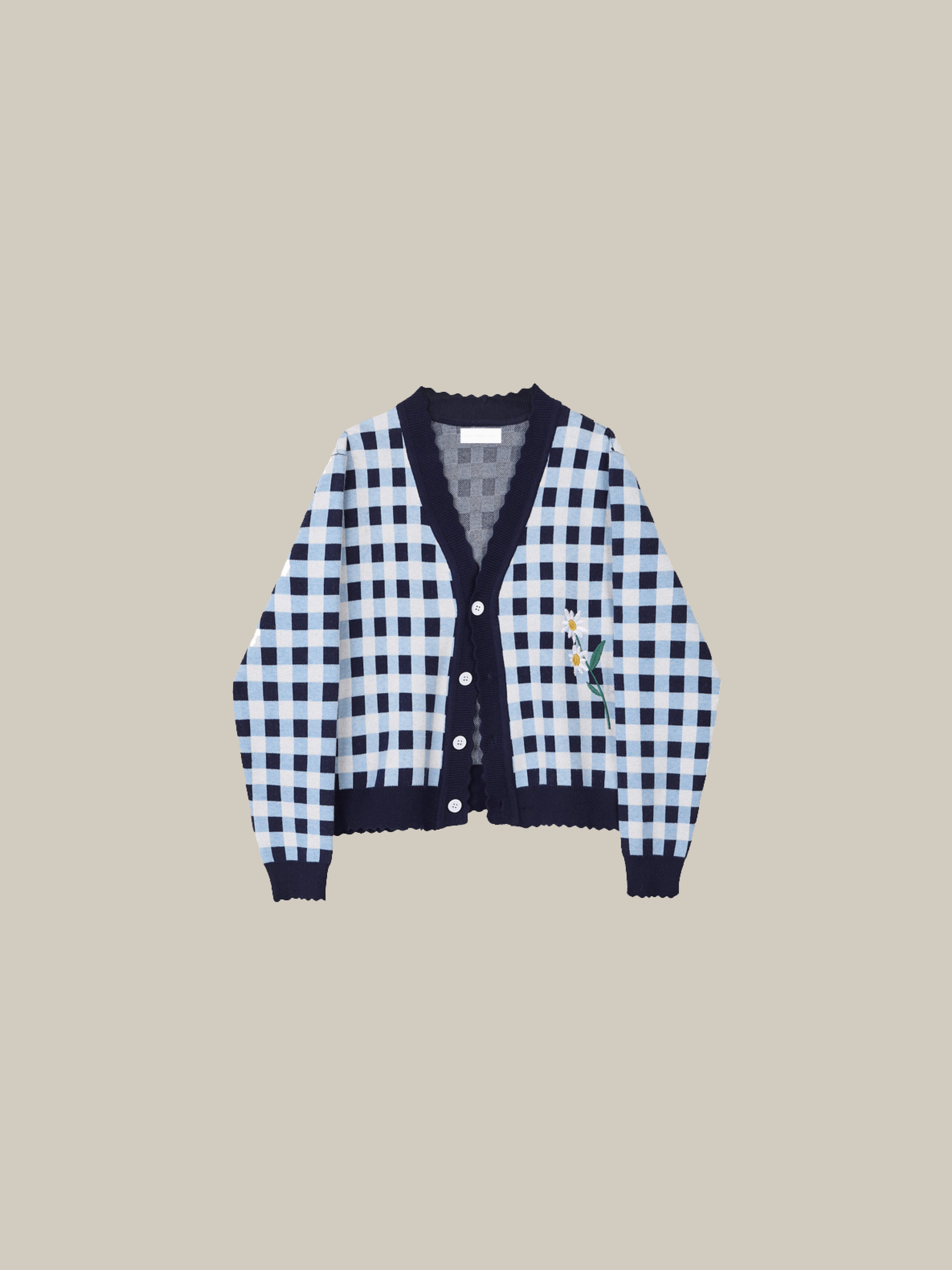 Flower Embroidered Check Cardigan