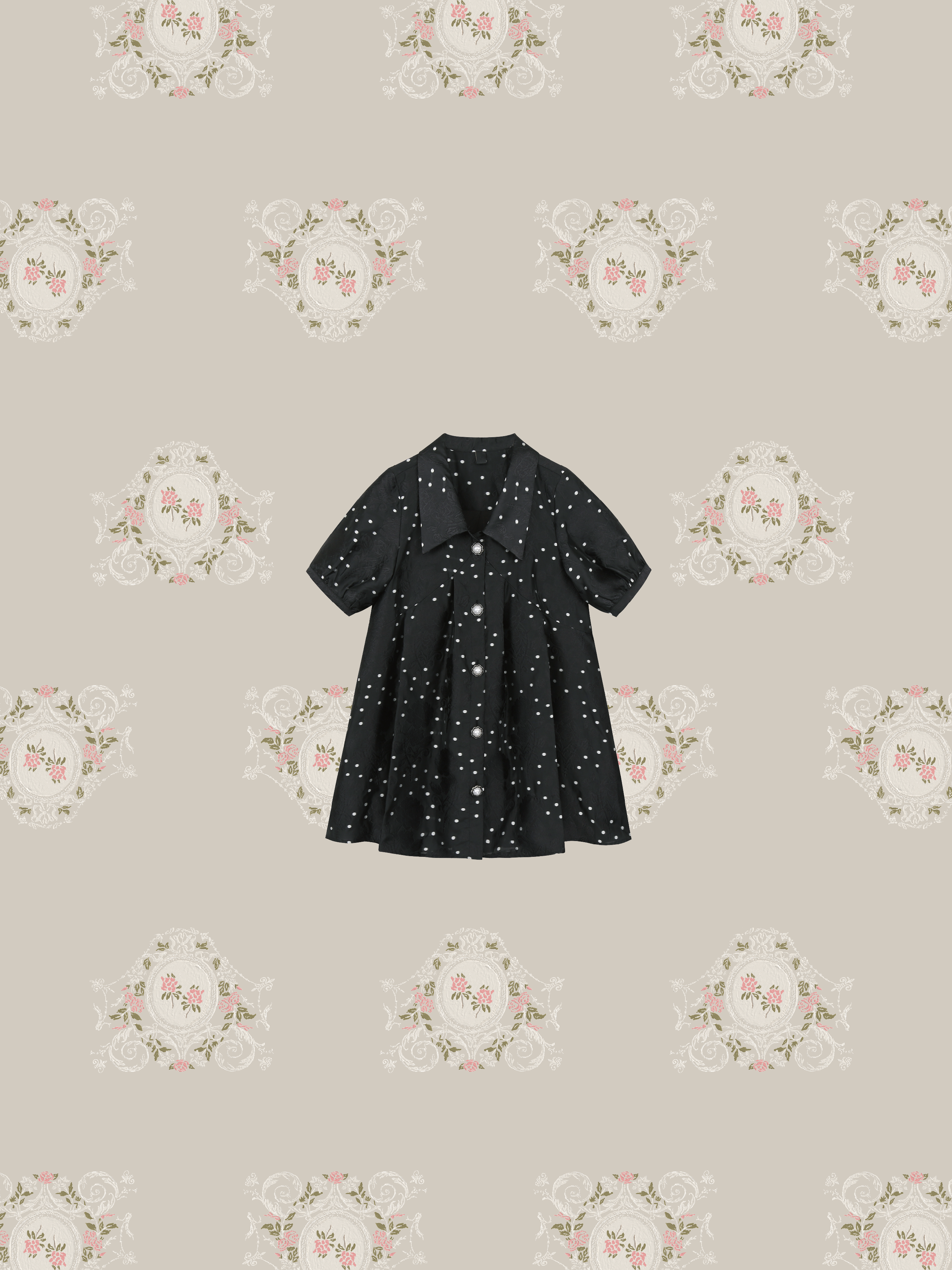 Flower Embroidery Dot One Piece