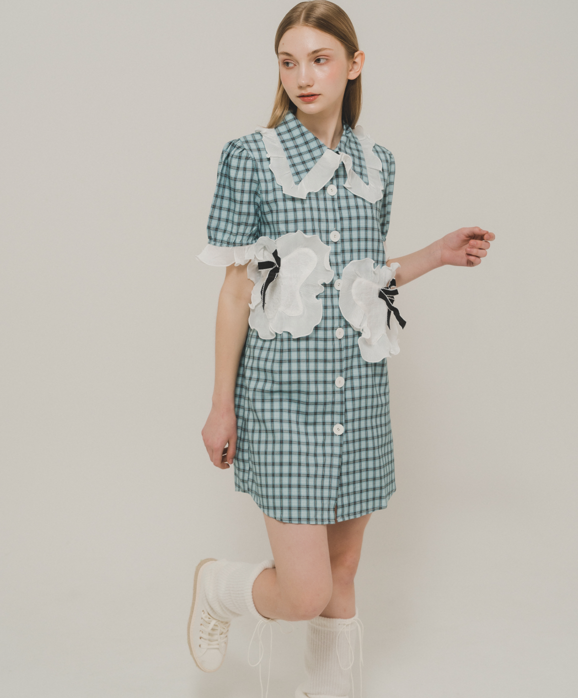 Asymmetric Pocket Check Dress