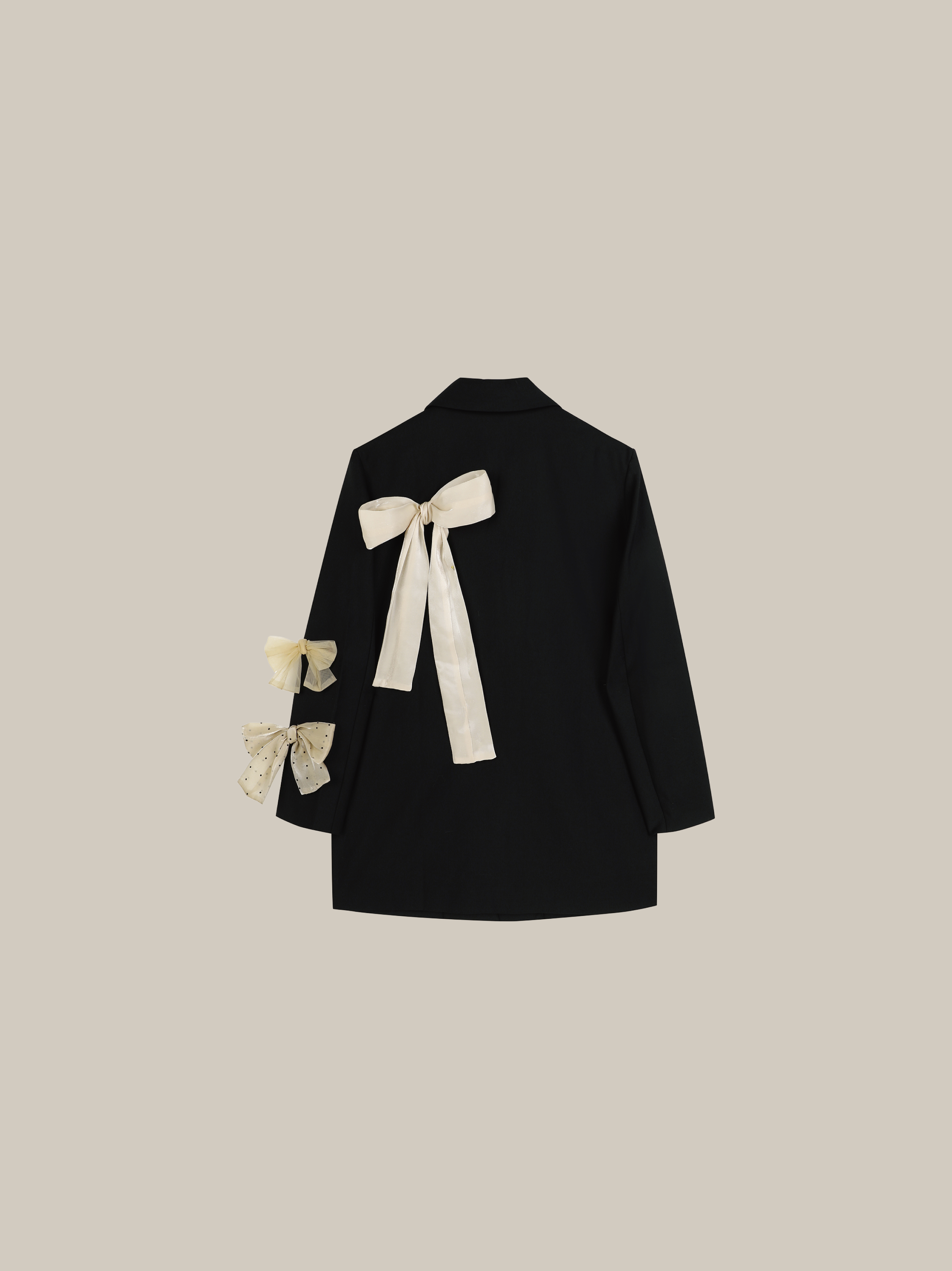 Ribbon Attacthed Black Jacket