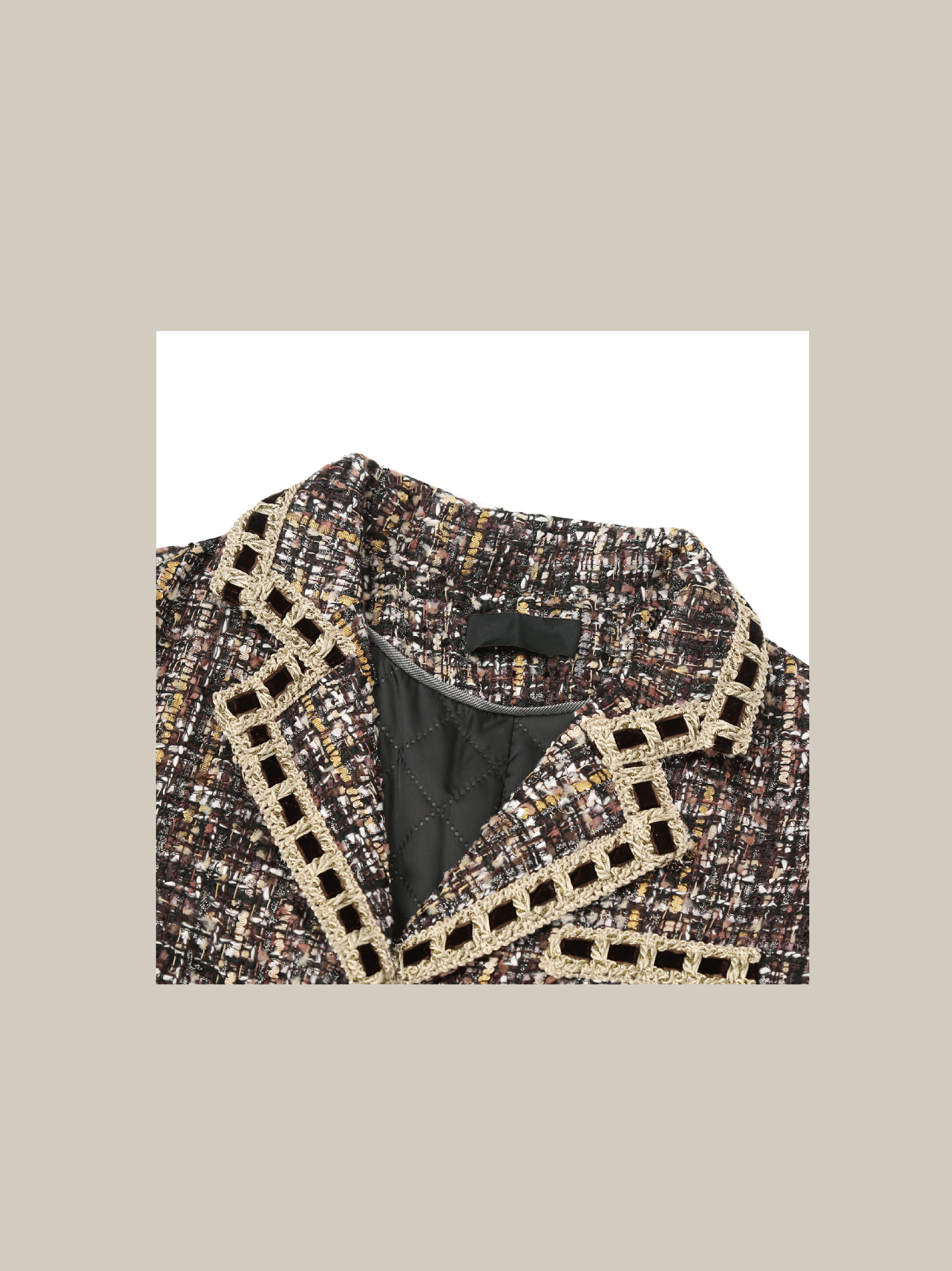 Elegant Style Tweed Velour Detailed Coat