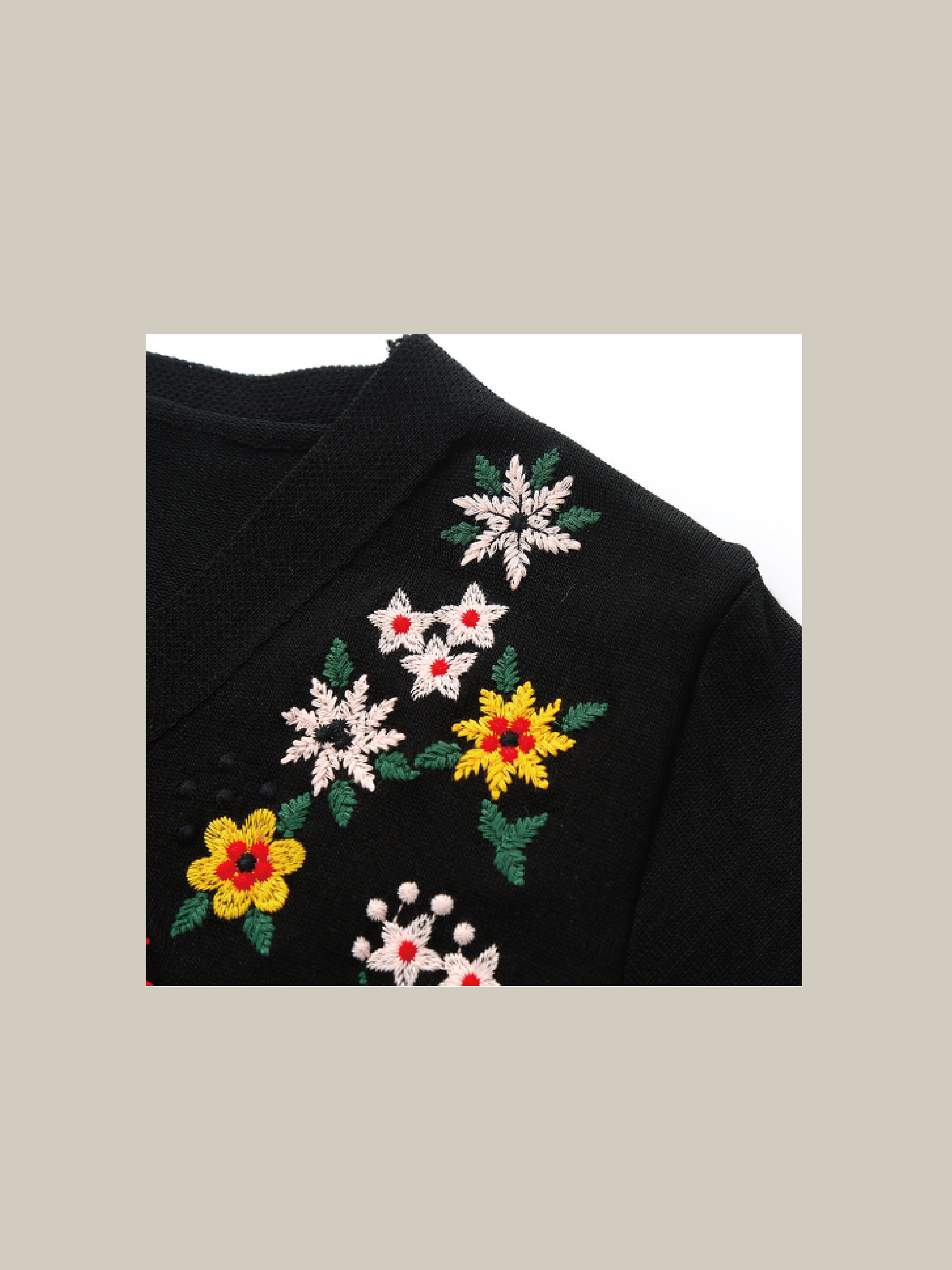 Flower Embroidery Half Knit