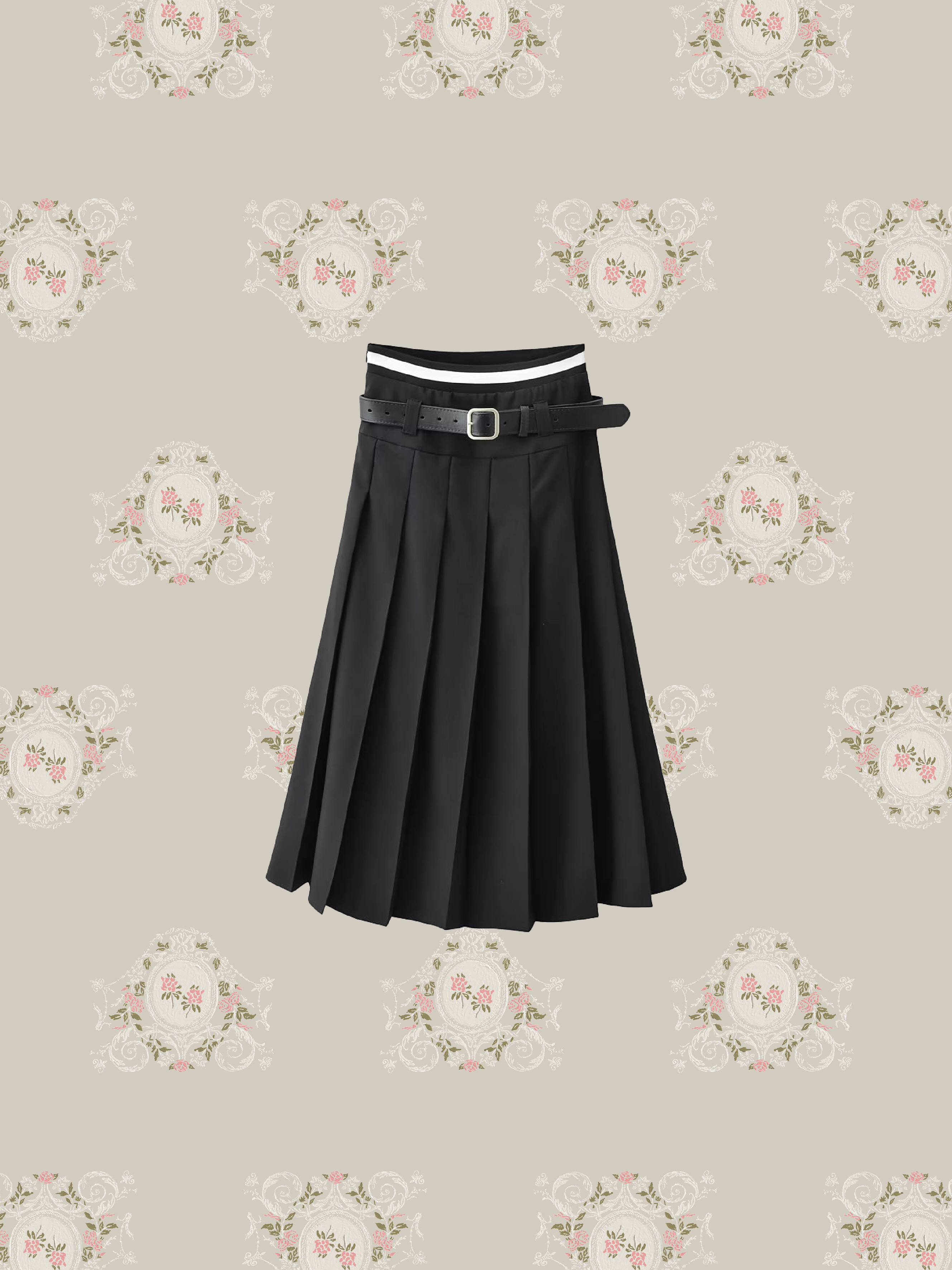 Pleats Skirt With Belt