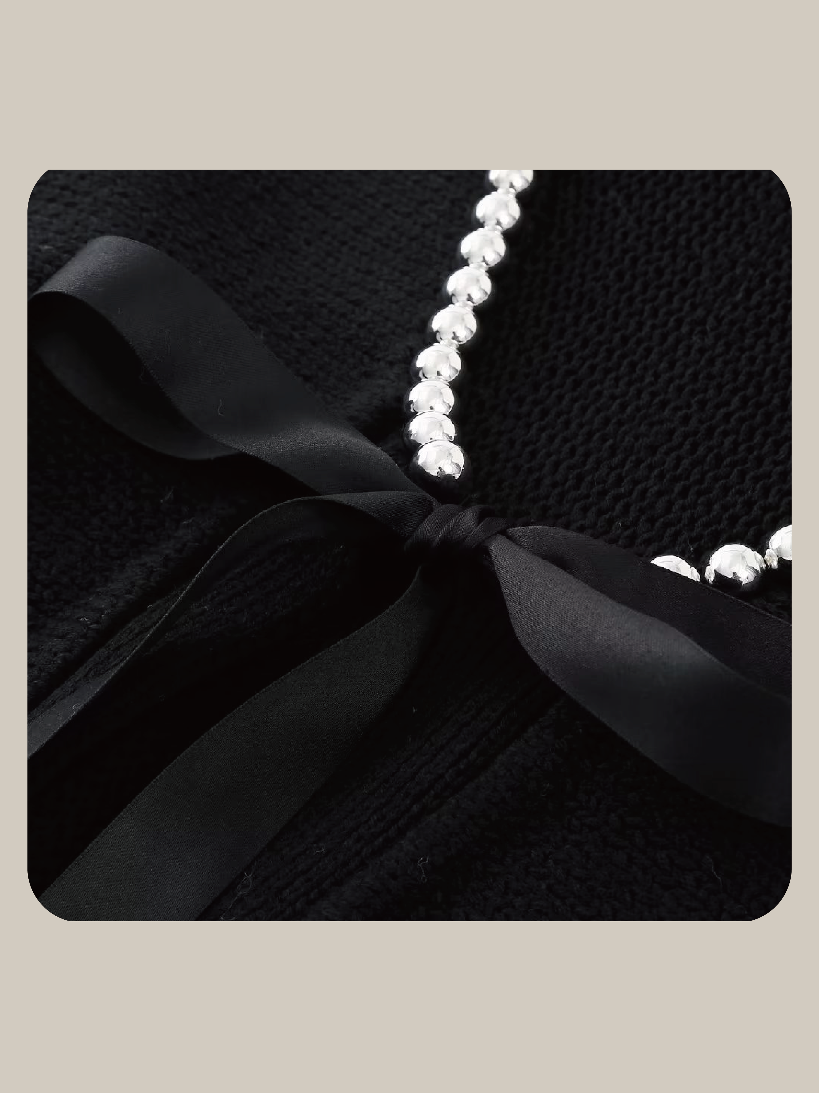 Ribbon Pearl Collar Knitwear