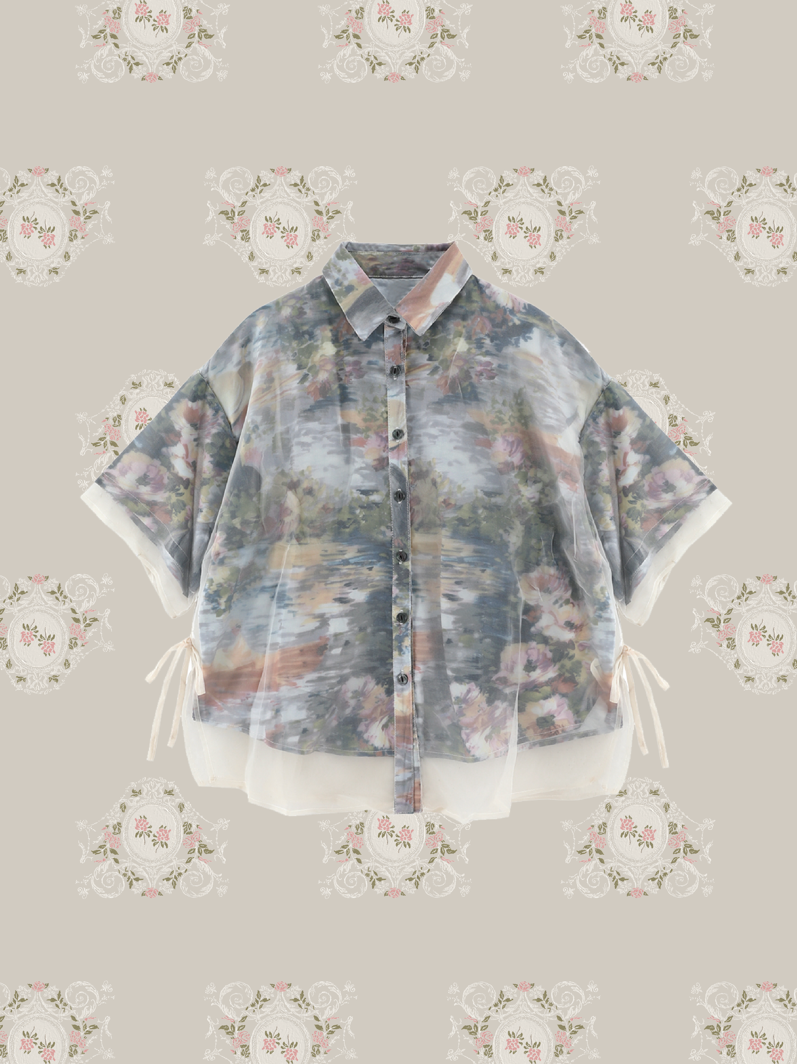 Oil Painting Short Sleeves Blouse