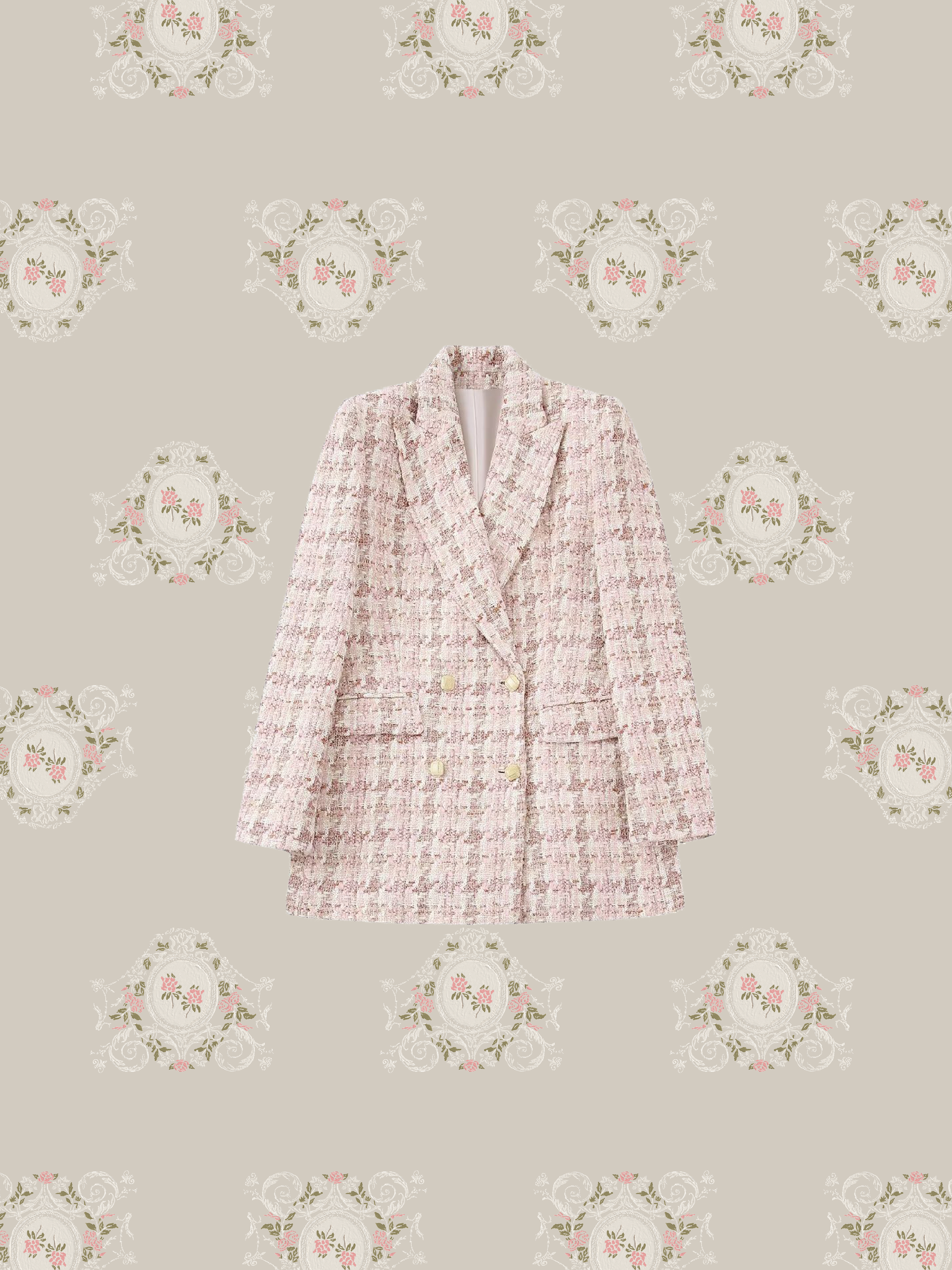 Vintage Pink Style Check Coat