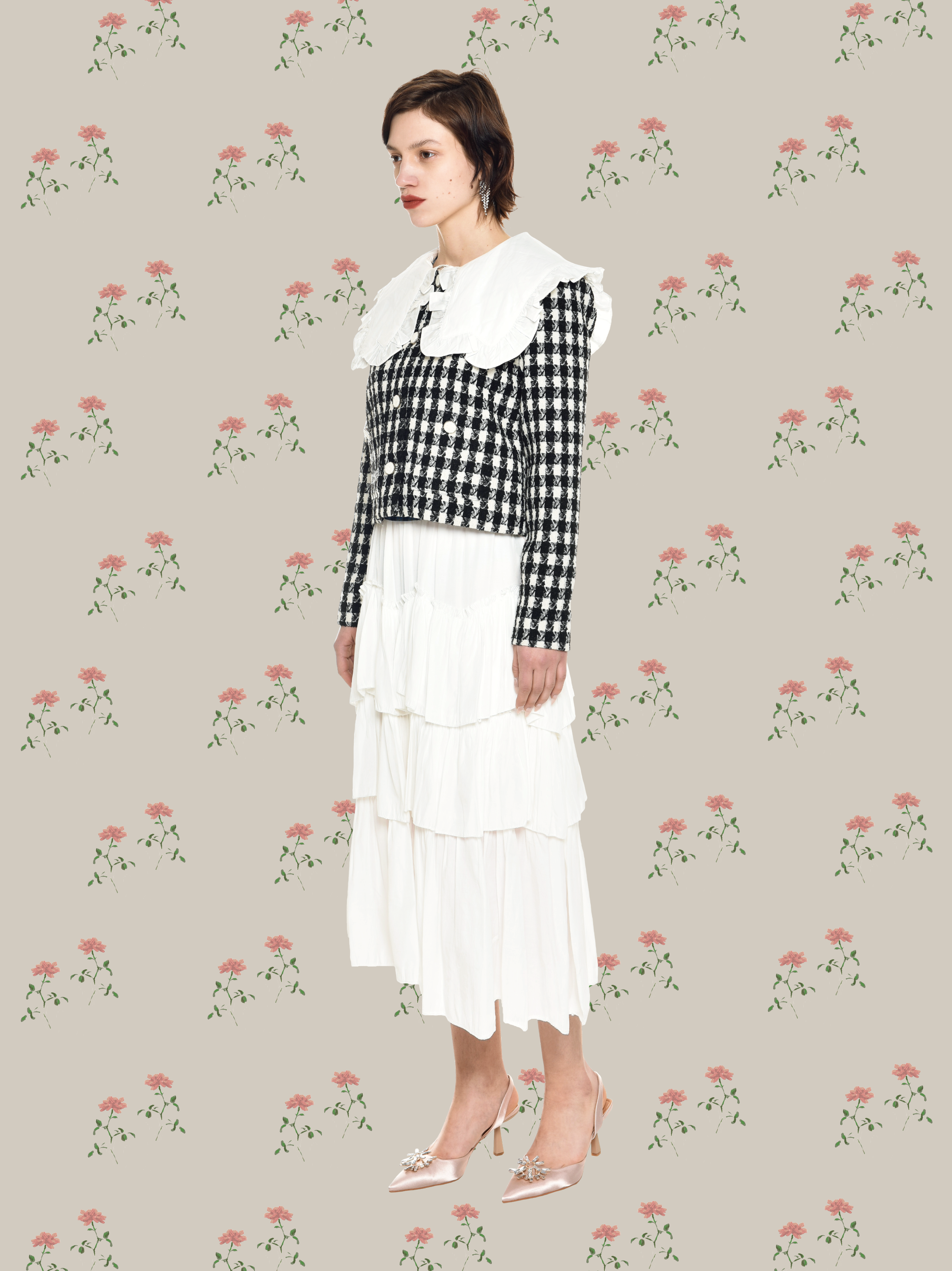 Doll Collar Houndstooth Coat